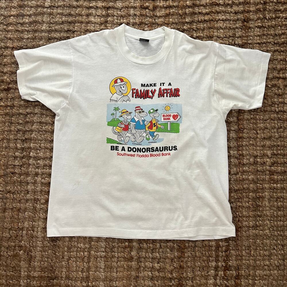 Vintage 90s Single Stitch Donorsaurus T Shirt USA XL Florida Blood Bank